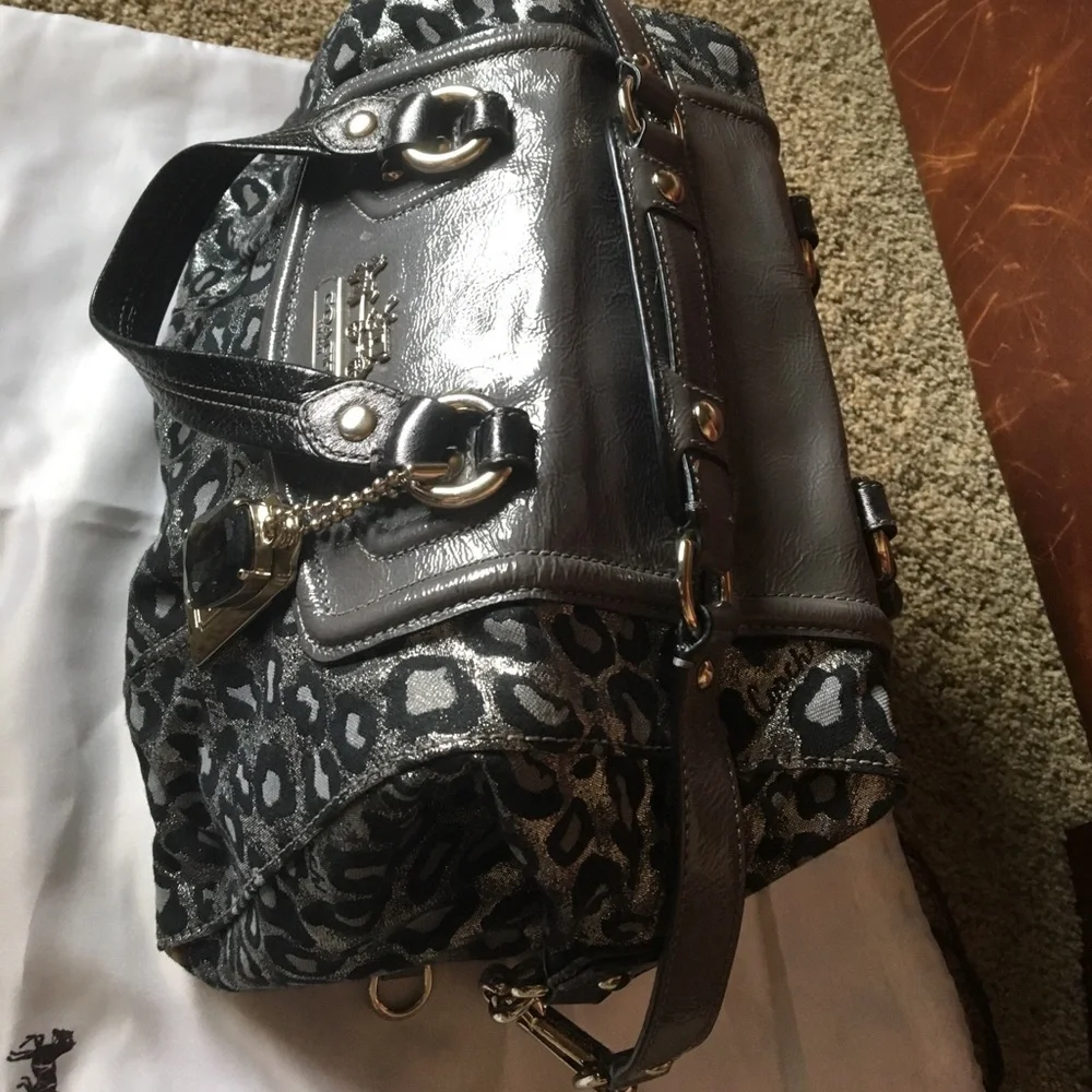 Coach Metallic Leopard Satchel Bag in Black/Silver With Matching Wristlet